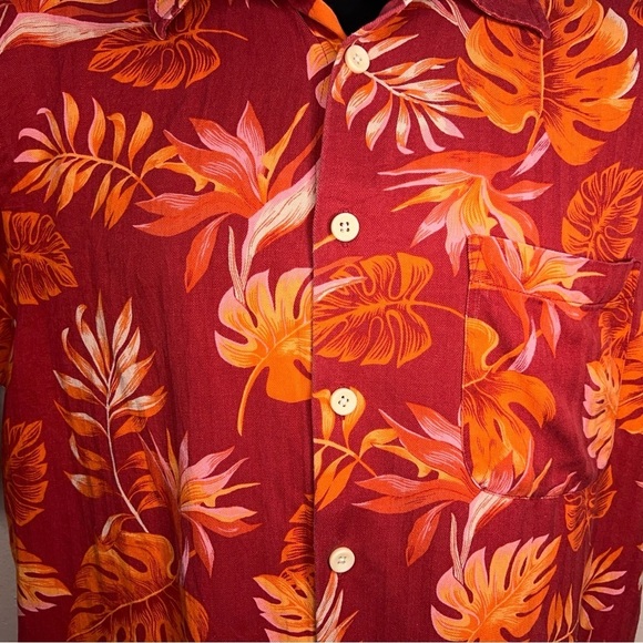 Medium Mens IZOD Silk Red/orange Tropical Hawaiian Shirt Washable Rockabilly - Picture 8 of 13